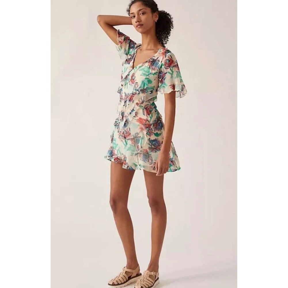 NWT Anthropologie Soft Printed Mini Dress Size XL Ivory Floral‎ Ruffled